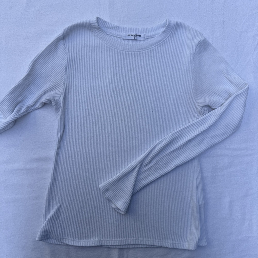 Perfect White Tee Ribbed Long Sleeve Womens Small White Layer Cotton Stretch